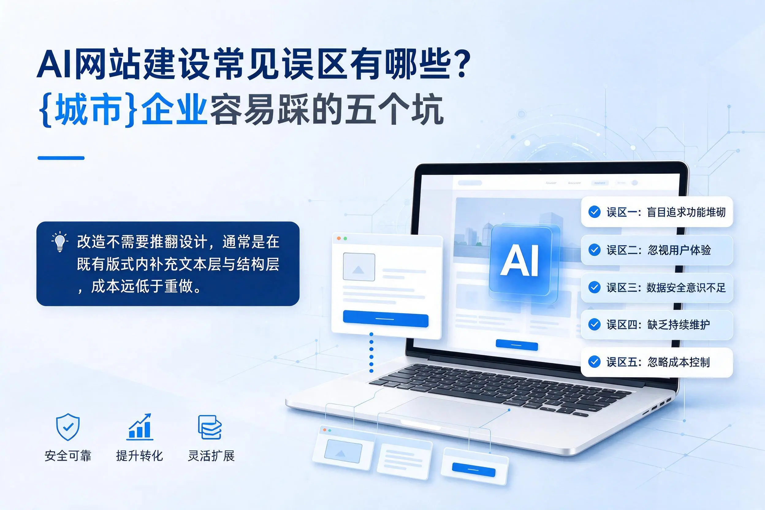 AI网站建设常见误区有哪些？五家渠企业容易踩的五个坑