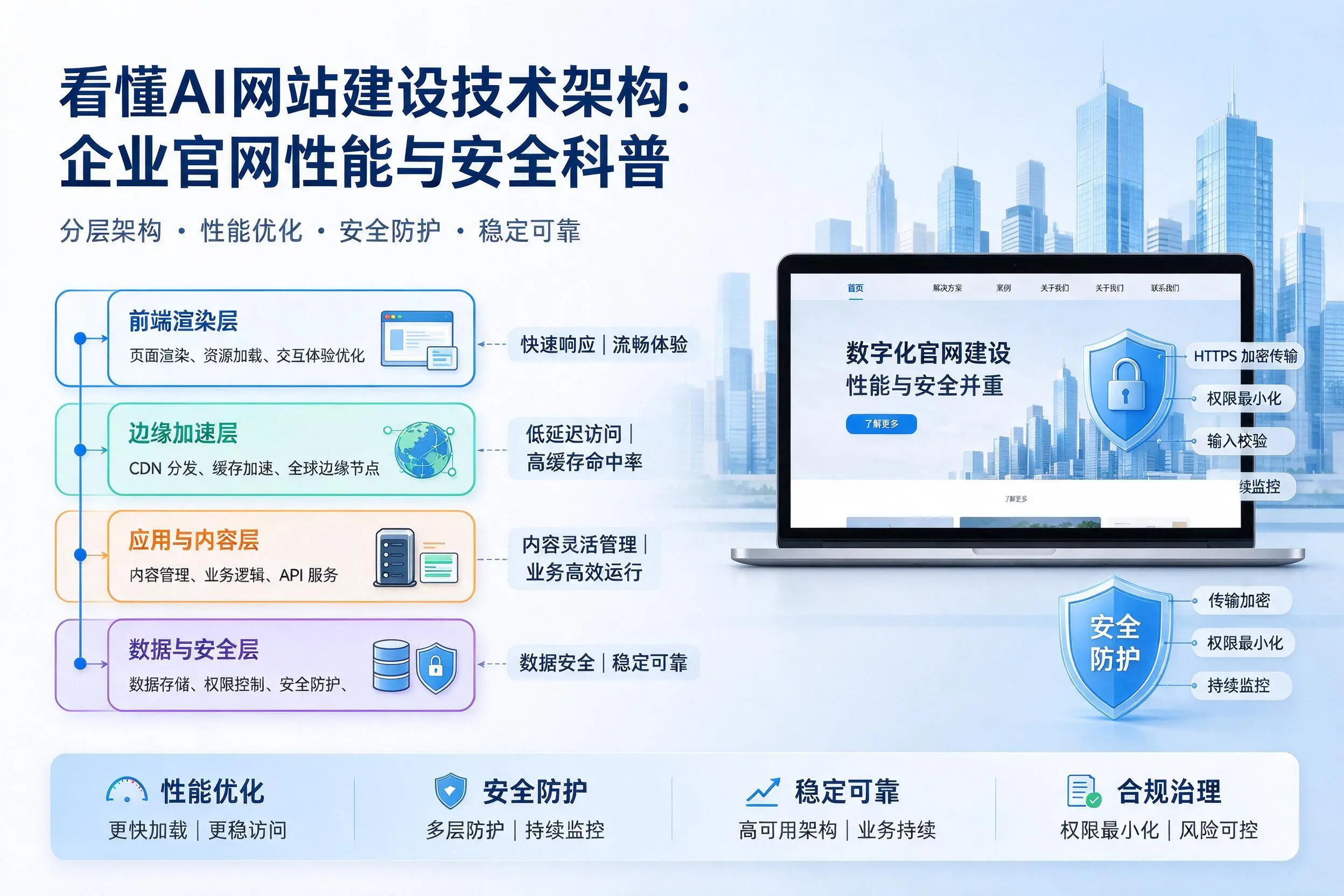 看懂AI网站建设技术架构:五家渠企业官网性能与安全科普