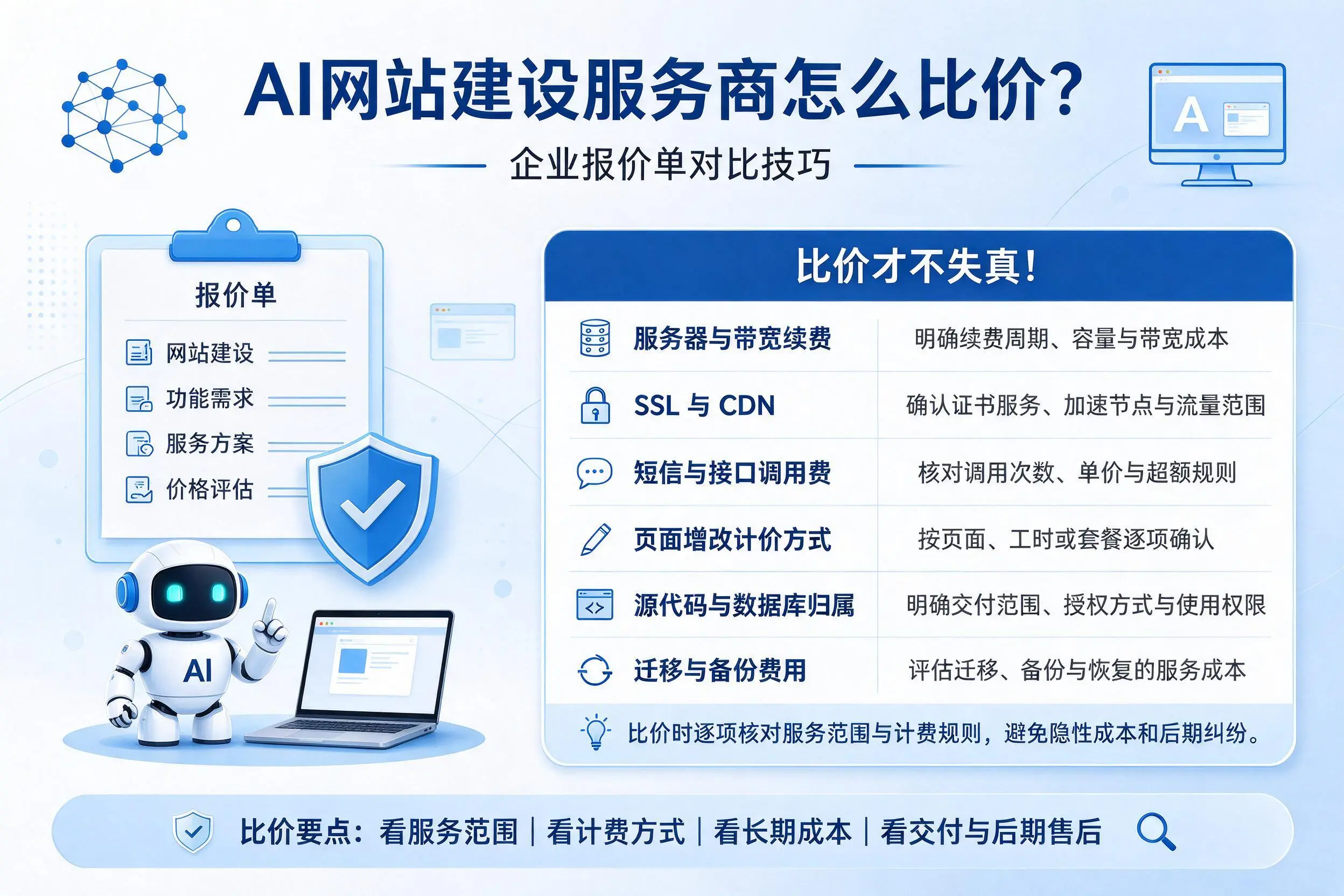 AI网站建设服务商怎么比价?五家渠企业报价单对比技巧