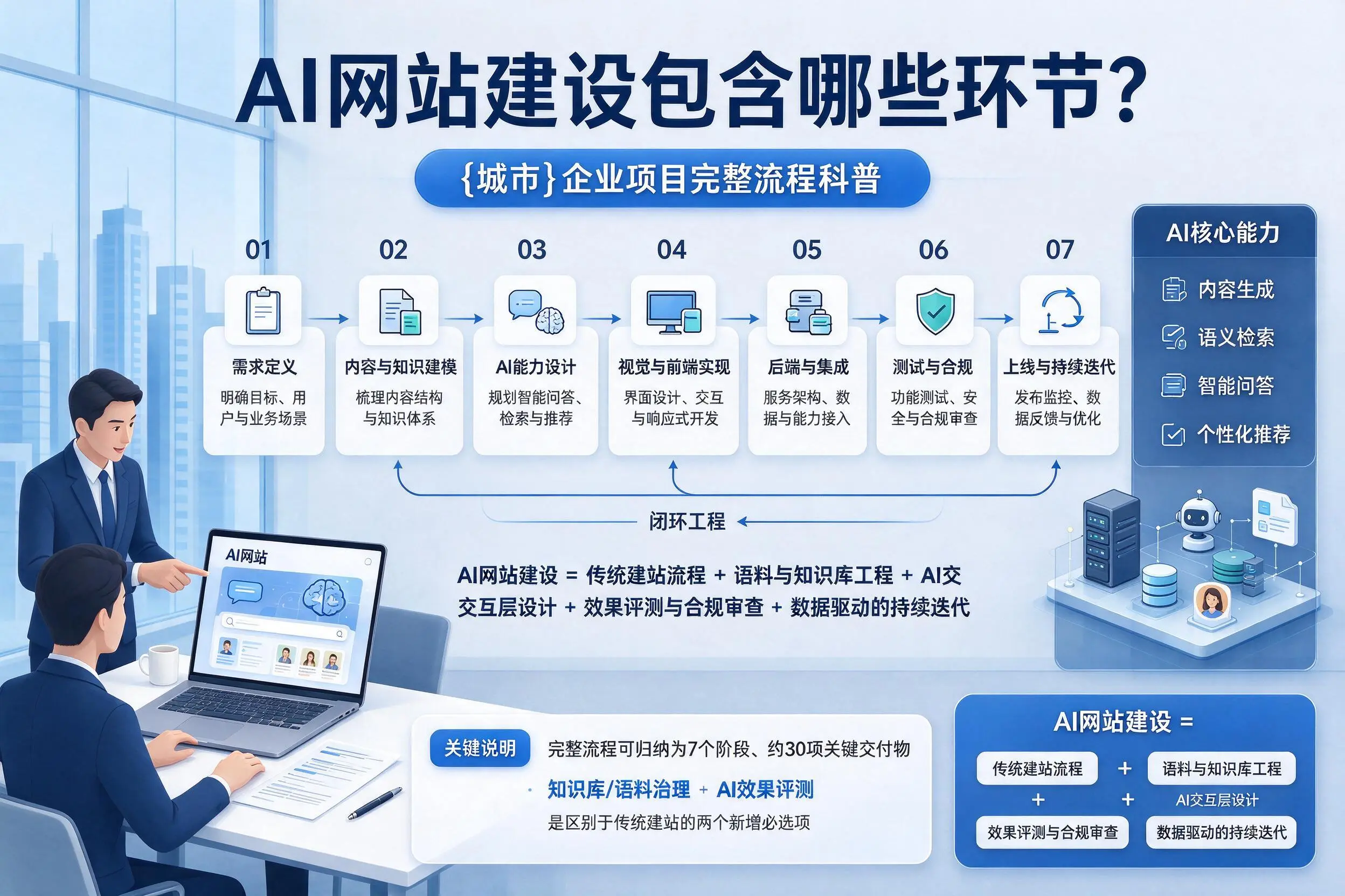 AI网站建设包含哪些环节?五家渠企业项目完整流程科普