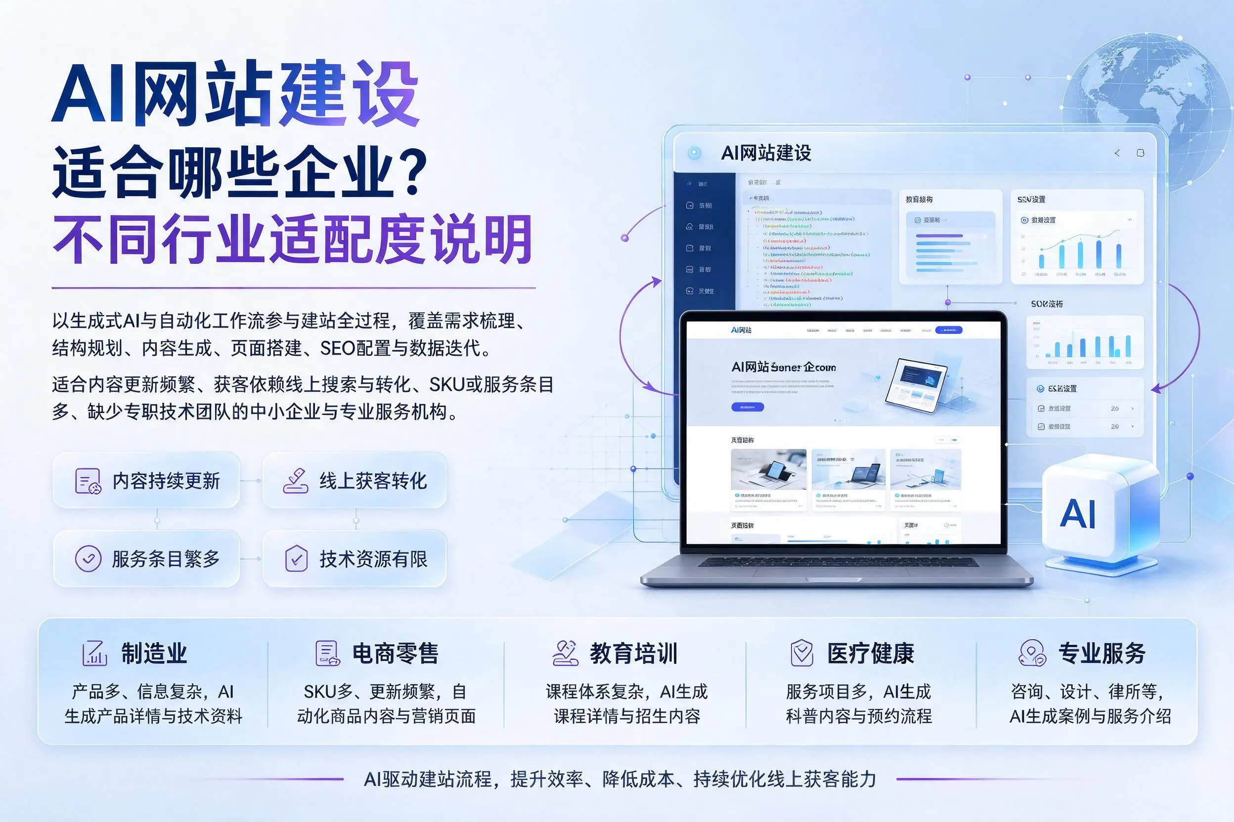 AI网站建设适合哪些企业？五家渠不同行业适配度说明